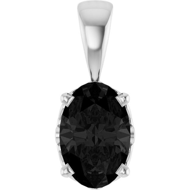 14K Gold Natural Black Onyx Oval 4-Prong Solitaire Necklace or Pendant - White Gold