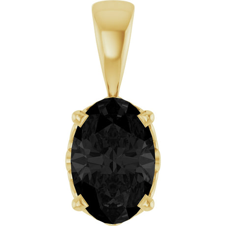 14K Gold Natural Black Onyx Oval 4-Prong Solitaire Necklace or Pendant - Yellow Gold
