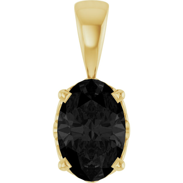 14K Gold Natural Black Onyx Oval 4-Prong Solitaire Necklace or Pendant - Yellow Gold
