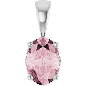 14K Gold Natural Pink Morganite Oval 4-Prong Solitaire Necklace or Pendant - White Gold