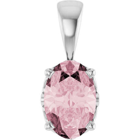 14K Gold Natural Pink Morganite Oval 4-Prong Solitaire Necklace or Pendant - White Gold
