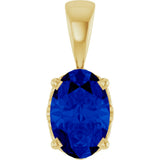 14K Gold Lab-Grown Blue Sapphire Oval 4-Prong Solitaire Necklace or Pendant - Yellow Gold