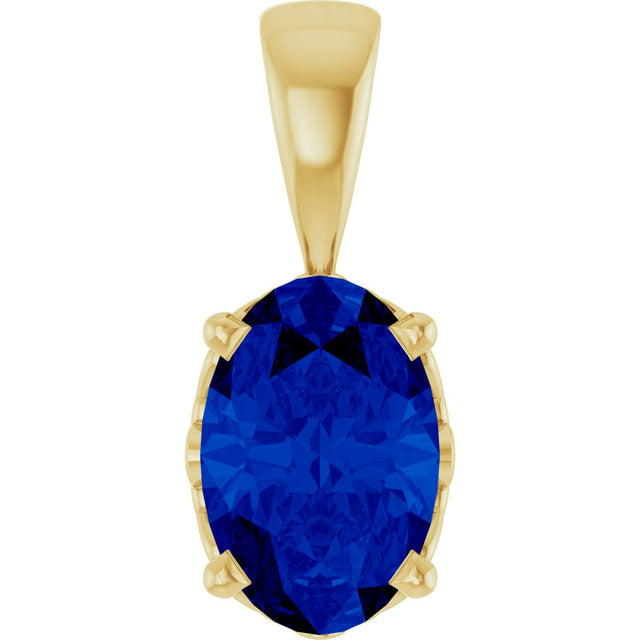 14K Gold Lab-Grown Blue Sapphire Oval 4-Prong Solitaire Necklace or Pendant - Yellow Gold