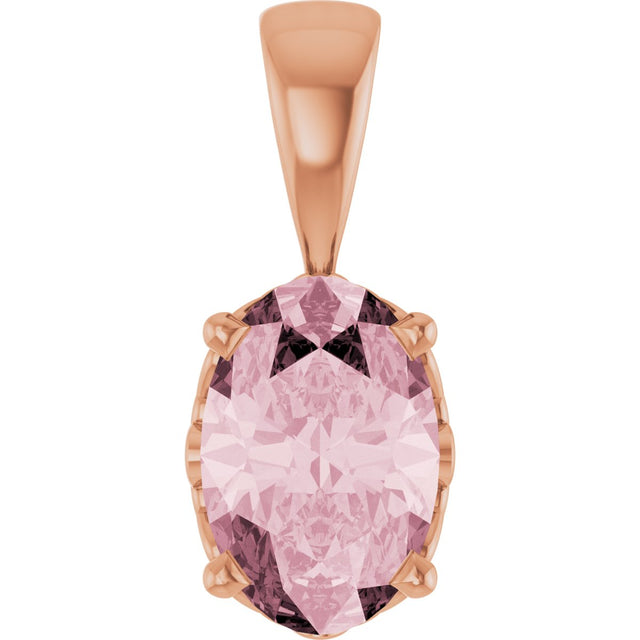 14K Gold Natural Pink Morganite Oval 4-Prong Solitaire Necklace or Pendant - Rose Gold