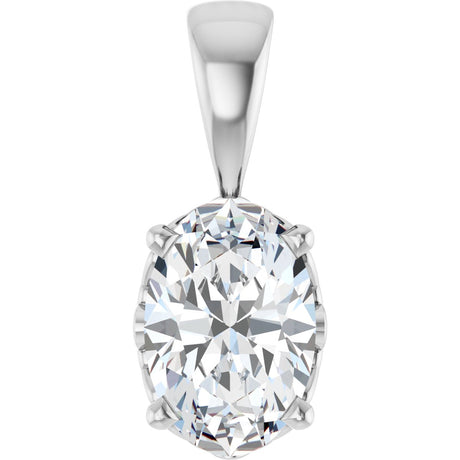 14K Gold Natural White Sapphire Oval 4-Prong Solitaire Necklace or Pendant - White Gold