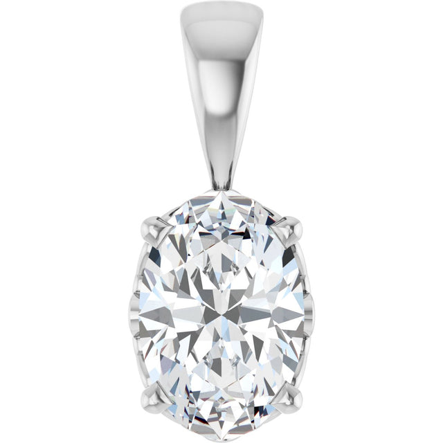 14K Gold Natural White Sapphire Oval 4-Prong Solitaire Necklace or Pendant - White Gold
