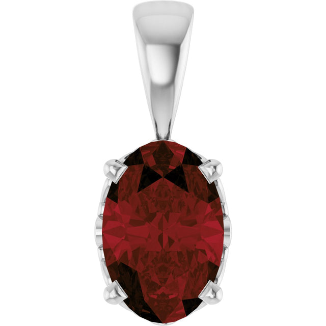 14K Gold Natural Mozambique Garnet Oval 4-Prong Solitaire Necklace or Pendant - White Gold