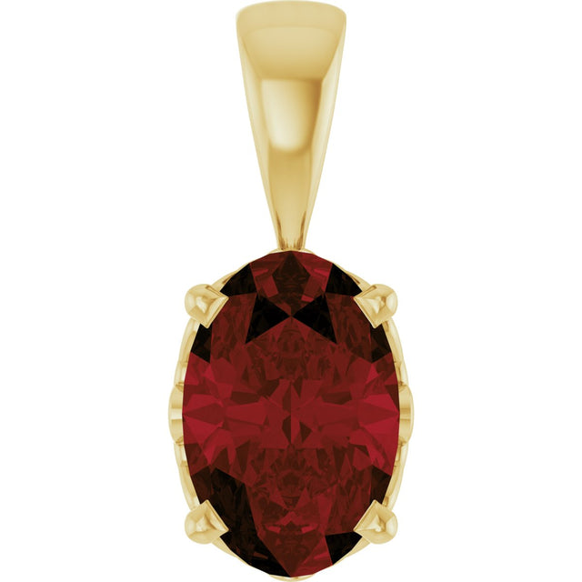 14K Gold Natural Mozambique Garnet Oval 4-Prong Solitaire Necklace or Pendant - Yellow Gold