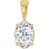 14K Gold Natural White Sapphire Oval 4-Prong Solitaire Necklace or Pendant - Yellow Gold