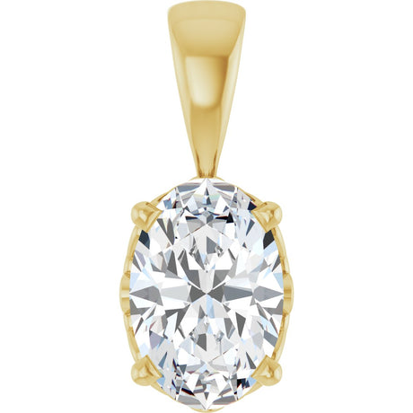 14K Gold Natural White Sapphire Oval 4-Prong Solitaire Necklace or Pendant - Yellow Gold