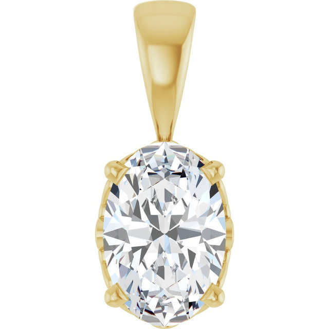14K Gold Natural White Sapphire Oval 4-Prong Solitaire Necklace or Pendant - Yellow Gold