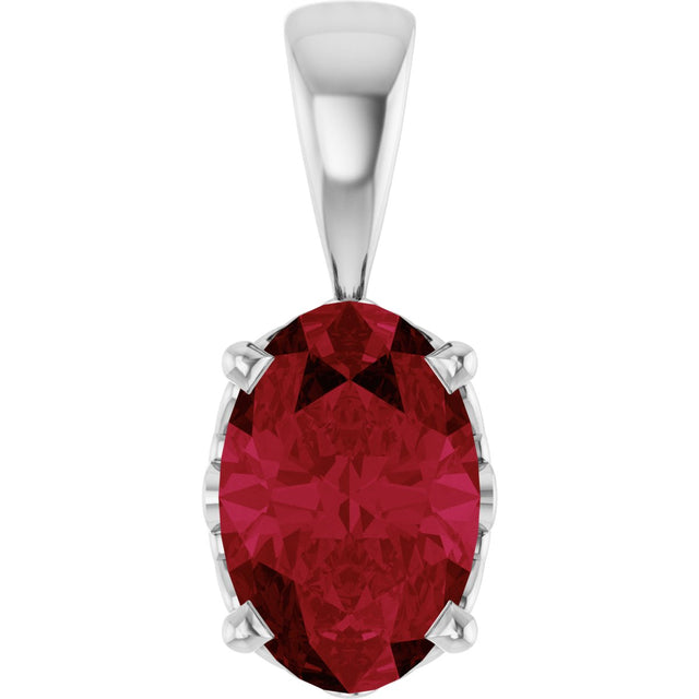 14K Gold Lab-Grown Ruby Oval 4-Prong Solitaire Necklace or Pendant - White Gold