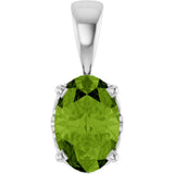 14K Gold Natural Peridot Oval 4-Prong Solitaire Necklace or Pendant - White Gold