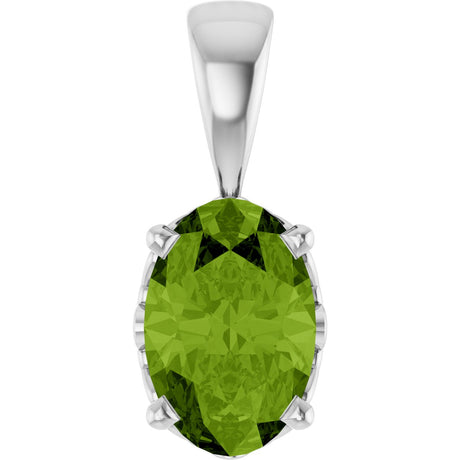 14K Gold Natural Peridot Oval 4-Prong Solitaire Necklace or Pendant - White Gold
