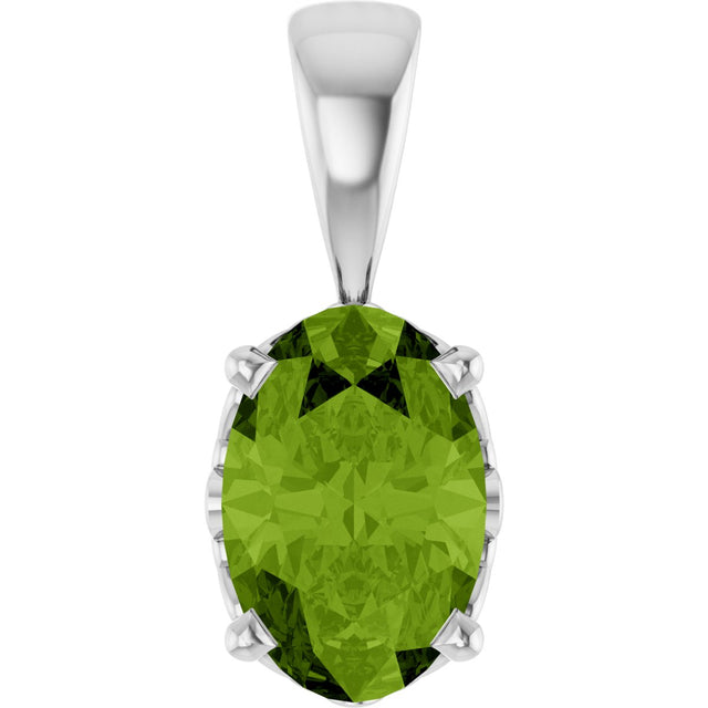 14K Gold Natural Peridot Oval 4-Prong Solitaire Necklace or Pendant - White Gold