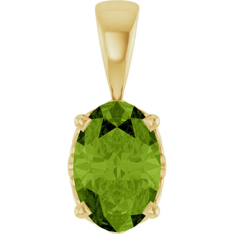 14K Gold Natural Peridot Oval 4-Prong Solitaire Necklace or Pendant - Yellow Gold