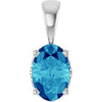 14K Gold Natural Blue Zircon Oval 4-Prong Solitaire Necklace or Pendant - White Gold