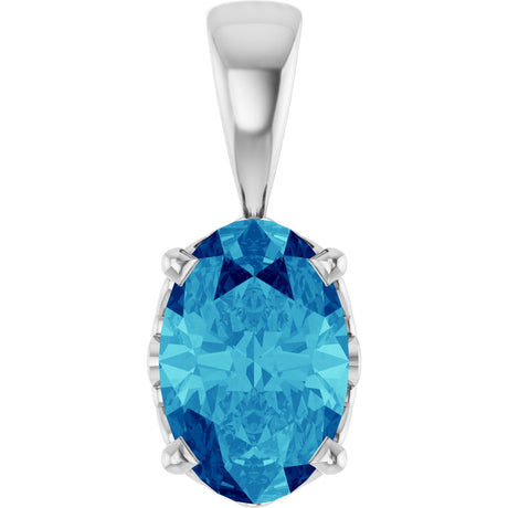 14K Gold Natural Blue Zircon Oval 4-Prong Solitaire Necklace or Pendant - White Gold