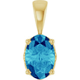 14K Gold Natural Blue Zircon Oval 4-Prong Solitaire Necklace or Pendant - Yellow Gold