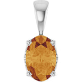 14K Gold Natural Citrine Oval 4-Prong Solitaire Necklace or Pendant - White Gold