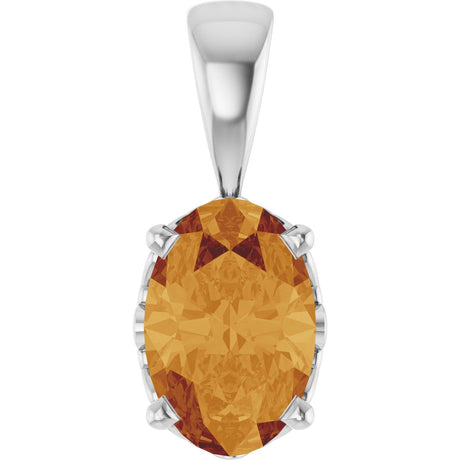 14K Gold Natural Citrine Oval 4-Prong Solitaire Necklace or Pendant - White Gold