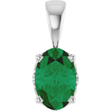 14K Gold Lab-Grown Emerald Oval 4-Prong Solitaire Necklace or Pendant - White Gold