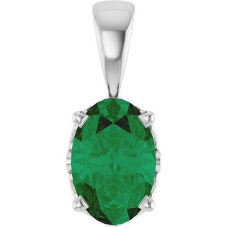14K Gold Lab-Grown Emerald Oval 4-Prong Solitaire Necklace or Pendant - White Gold