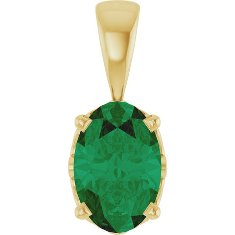 14K Gold Lab-Grown Emerald Oval 4-Prong Solitaire Necklace or Pendant - Yellow Gold