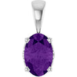 14K Gold Natural Amethyst Oval 4-Prong Solitaire Necklace or Pendant - White Gold