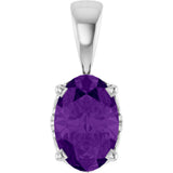 14K Gold Natural Amethyst Oval 4-Prong Solitaire Necklace or Pendant - White Gold