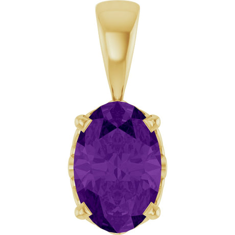 14K Gold Natural Amethyst Oval 4-Prong Solitaire Necklace or Pendant - Yellow Gold