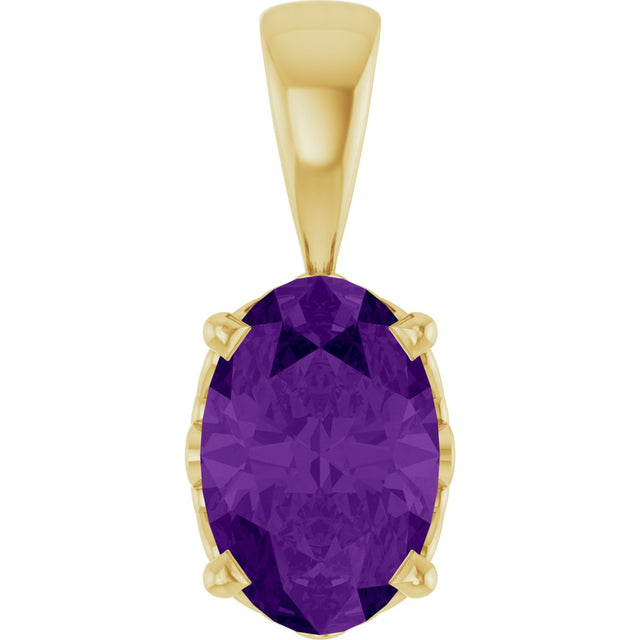 14K Gold Natural Amethyst Oval 4-Prong Solitaire Necklace or Pendant - Yellow Gold