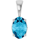 14K Gold Natural Aquamarine Oval 4-Prong Solitaire Necklace or Pendant - White Gold