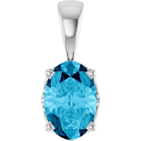 14K Gold Natural Aquamarine Oval 4-Prong Solitaire Necklace or Pendant - White Gold
