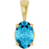 14K Gold Natural Aquamarine Oval 4-Prong Solitaire Necklace or Pendant - Yellow Gold