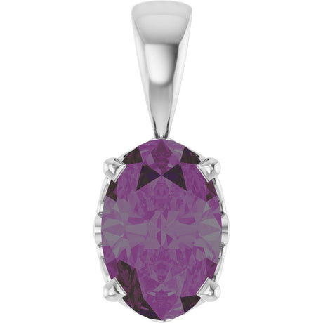 14K Gold Lab-Grown Alexandrite Oval 4-Prong Solitaire Necklace or Pendant - White Gold