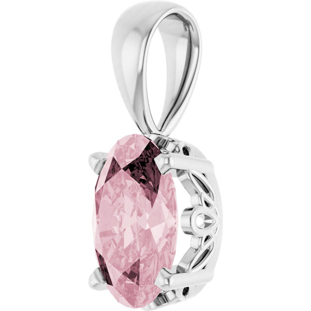 14K Gold Natural Pink Morganite Oval 4-Prong Solitaire Necklace or Pendant - White Gold - view 2