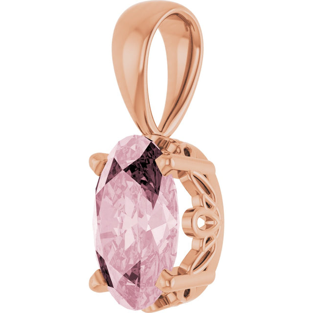 14K Gold Natural Pink Morganite Oval 4-Prong Solitaire Necklace or Pendant - Rose Gold - view 2