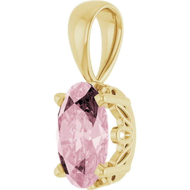 14K Gold Natural Pink Morganite Oval 4-Prong Solitaire Necklace or Pendant - Yellow Gold - view 2