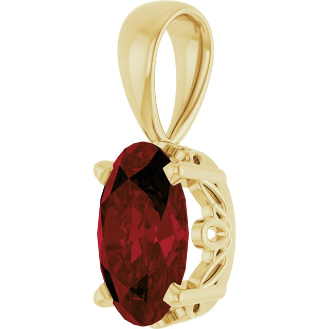 14K Gold Natural Mozambique Garnet Oval 4-Prong Solitaire Necklace or Pendant - Yellow Gold - view 2