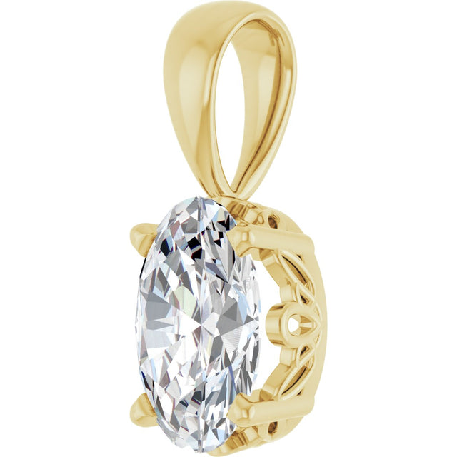 14K Gold Natural White Sapphire Oval 4-Prong Solitaire Necklace or Pendant - Yellow Gold - view 2