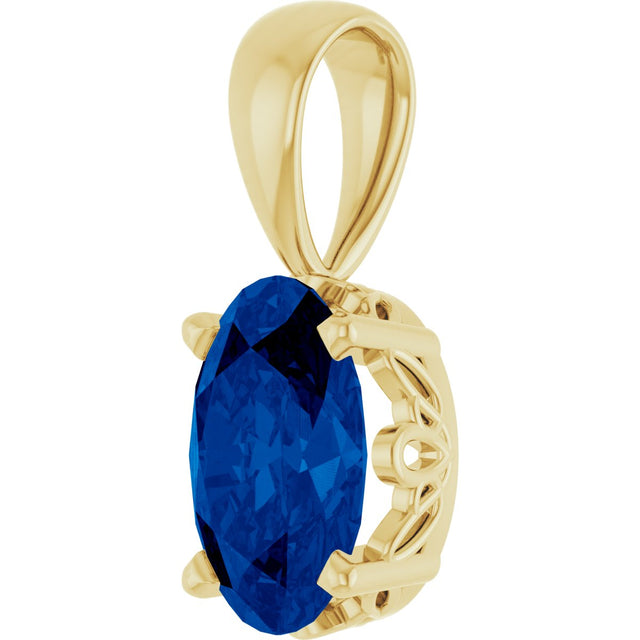 14K Gold Lab-Grown Blue Sapphire Oval 4-Prong Solitaire Necklace or Pendant - Yellow Gold - view 5