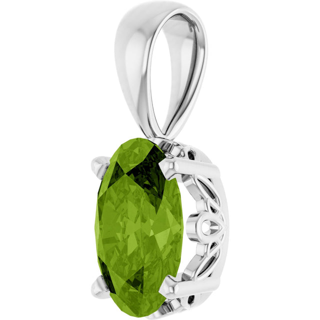 14K Gold Natural Peridot Oval 4-Prong Solitaire Necklace or Pendant - White Gold - view 2