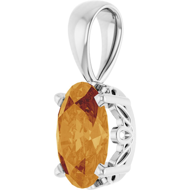 14K Gold Natural Citrine Oval 4-Prong Solitaire Necklace or Pendant - White Gold - view 2