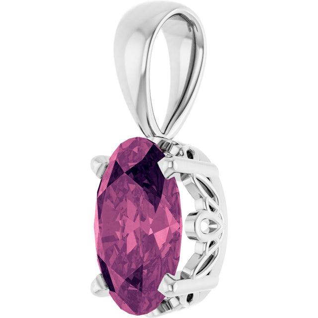 14K Gold Natural Pink Tourmaline Oval 4-Prong Solitaire Necklace or Pendant - White Gold - view 2