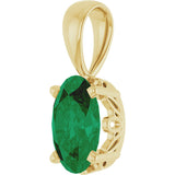 14K Gold Lab-Grown Emerald Oval 4-Prong Solitaire Necklace or Pendant - Yellow Gold - view 2