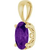 14K Gold Natural Amethyst Oval 4-Prong Solitaire Necklace or Pendant - Yellow Gold - view 2
