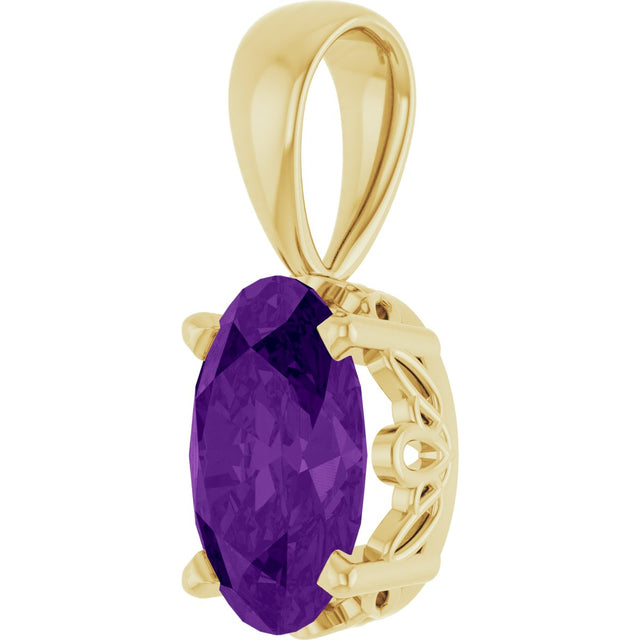 14K Gold Natural Amethyst Oval 4-Prong Solitaire Necklace or Pendant - Yellow Gold - view 2