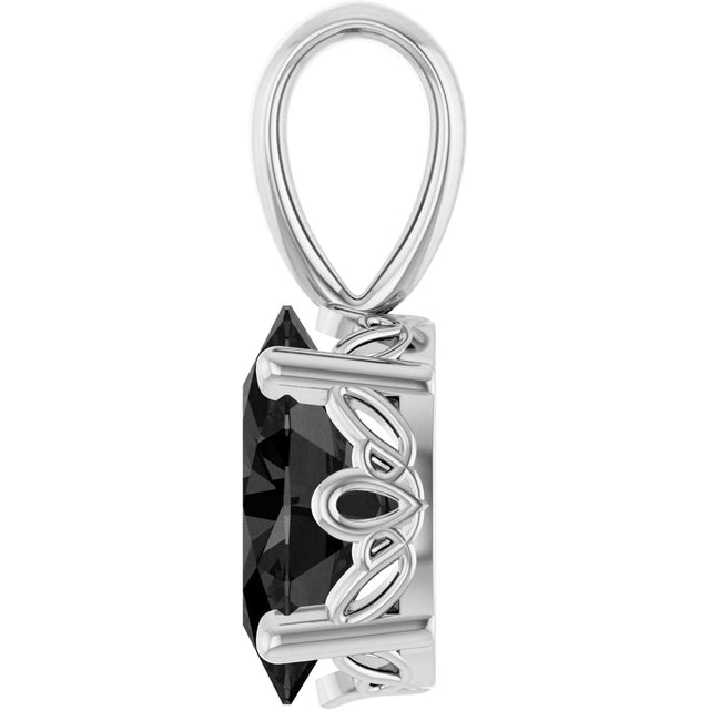 14K Gold Natural Black Onyx Oval 4-Prong Solitaire Necklace or Pendant - White Gold - view 3
