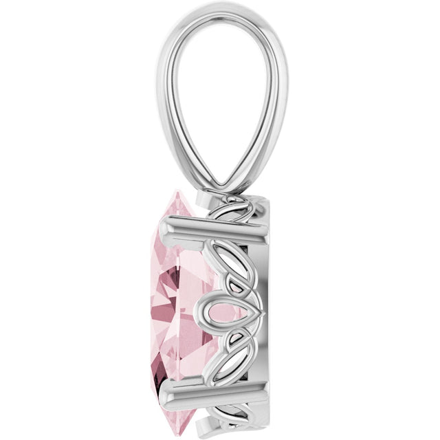 14K Gold Natural Pink Morganite Oval 4-Prong Solitaire Necklace or Pendant - White Gold - view 3